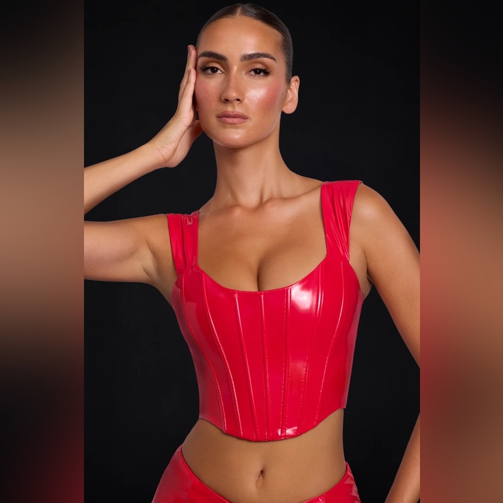 OH POLLY Red Leather Corset Top